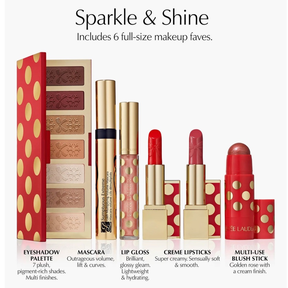 Estée Lauder Holiday Blockbuster 6 piece Full Size GLOW Makeup (WARM) Set ~ New
